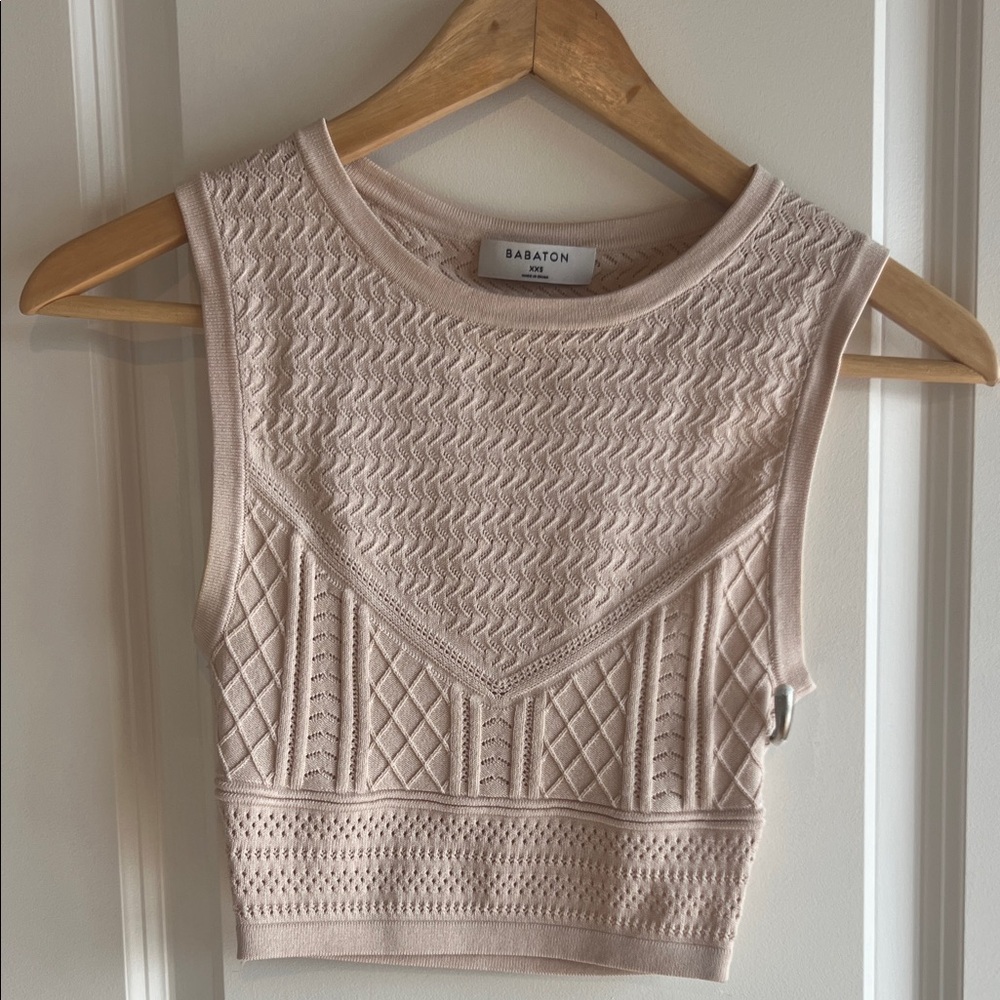 Babaton Textured Cream Crop Top and Bottom Skirt